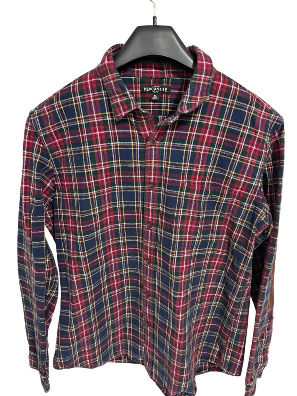 J. Crew Men's Flannel Leather Elbow Patch Button Up Shirt Plaid Mens Size XL